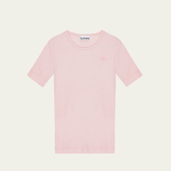 NWT Ganni T4015 SOFT COTTON RIB SS T-SHIRT, Chalk Pink, sz MEDIUM - Picture 1 of 7